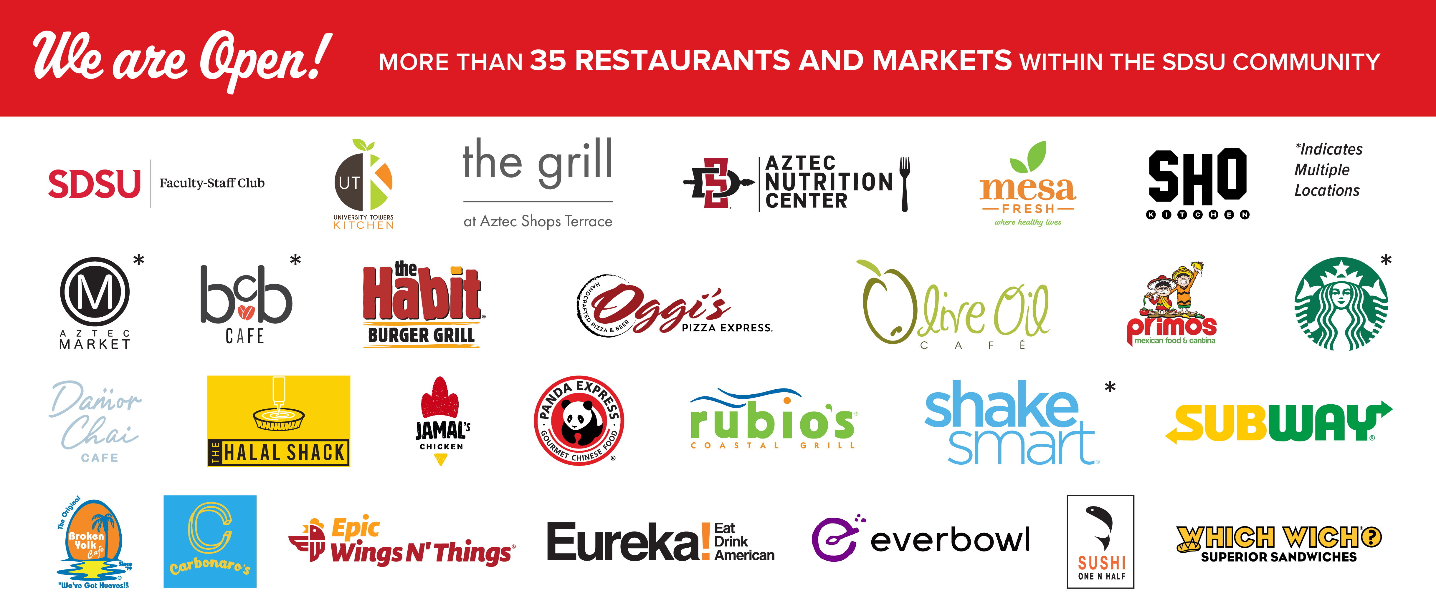 Logos of dining locations on campus.