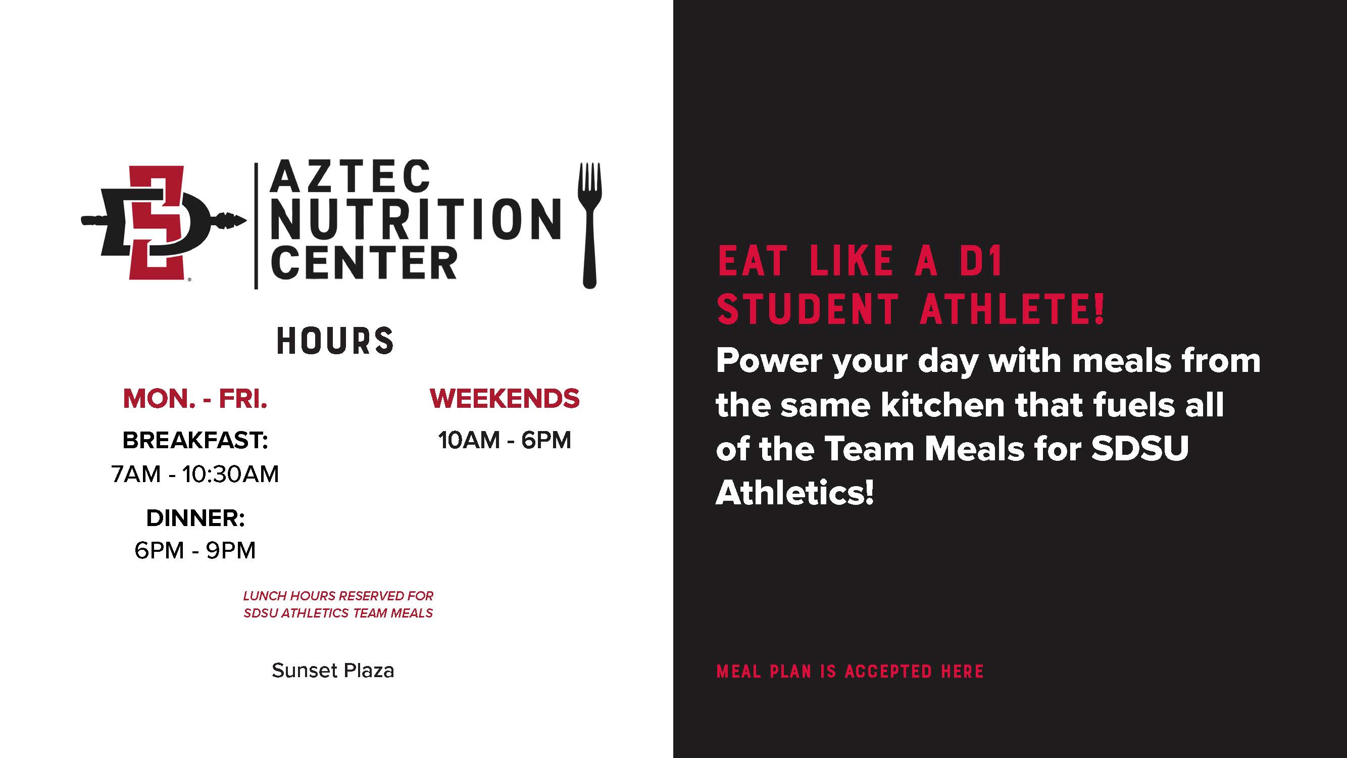 Aztec Nutrition Center | Eat Like a D1 Student Athlete! Power your day with meals from the same kitchen that fuels all of the Team Meals for SDSU Athletics!