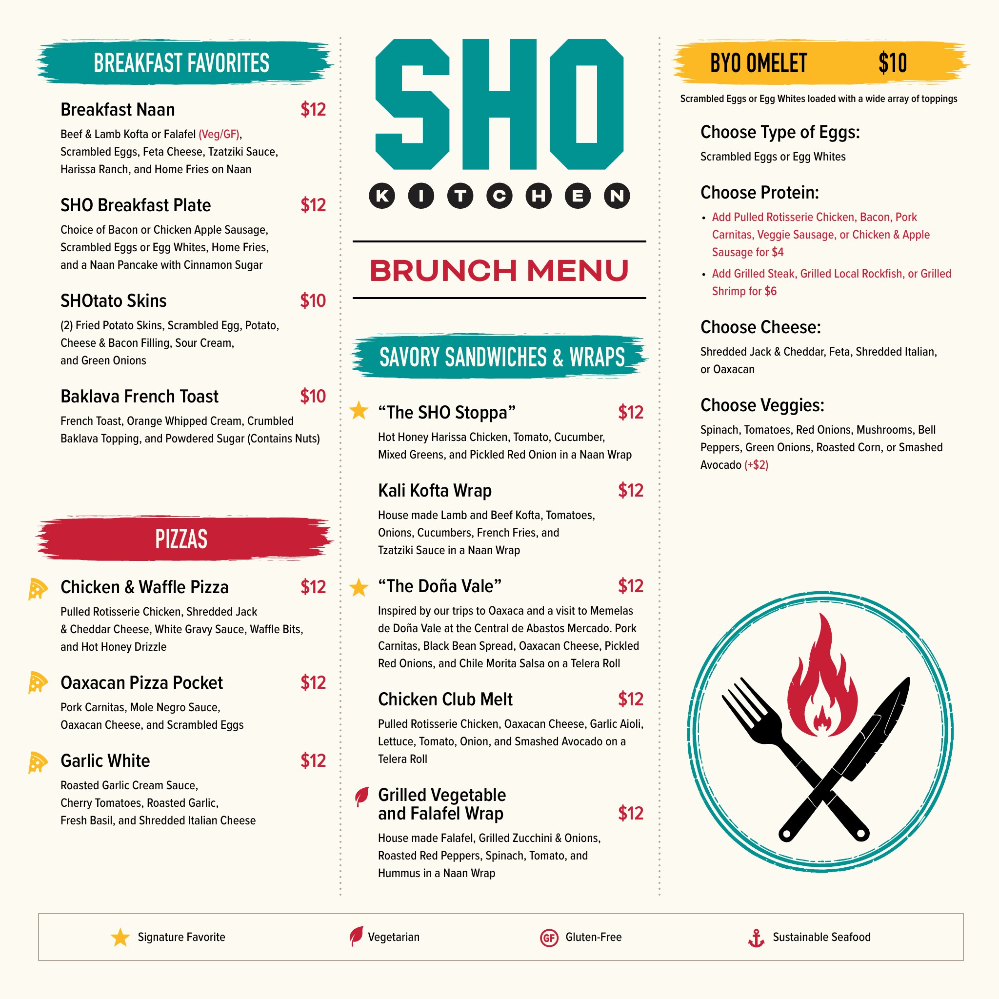 SHO Kitchen Breakfast Menu