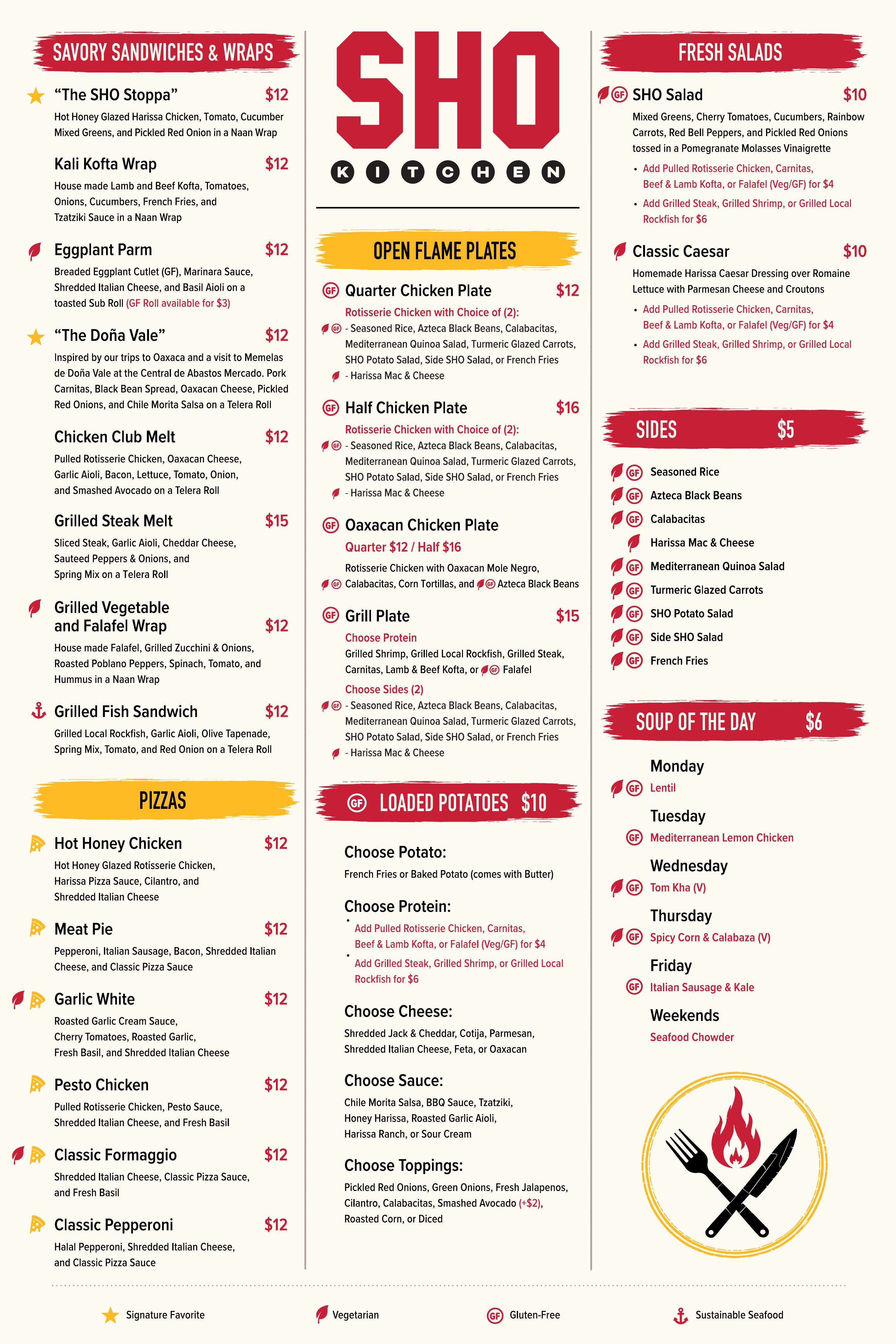 SHO Kitchen Lunch / Dinner Menu
